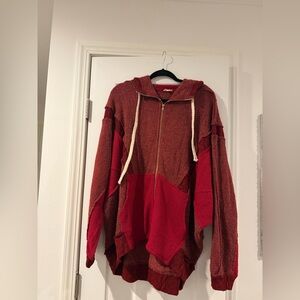 New Pol Red Patchwork Knit Full zip Waffle knit Hoodie Oversized